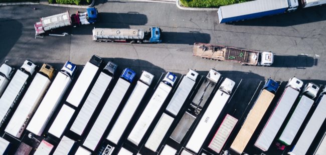 Lorries in a car park