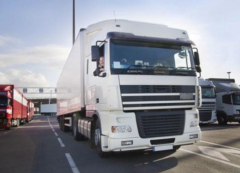 HGV and driver at terminal