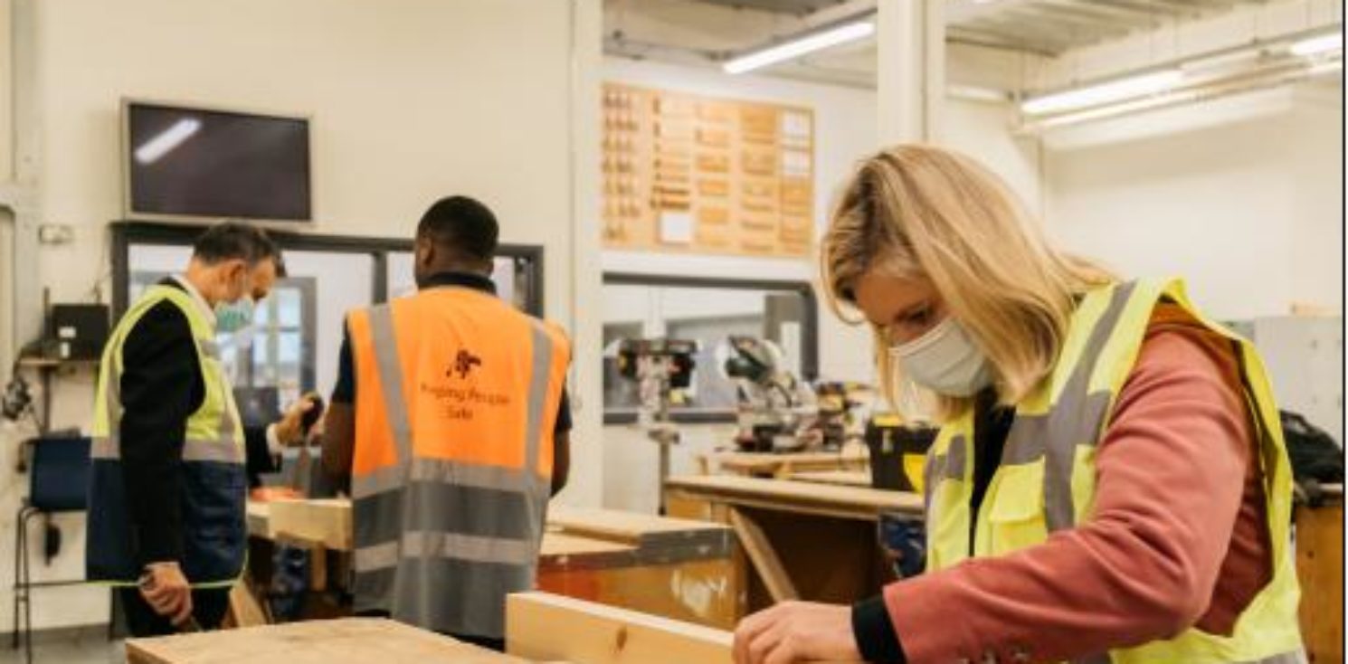 Lady woodworking