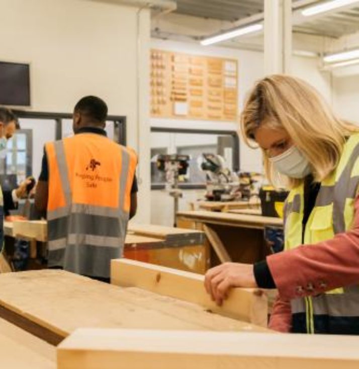 Lady woodworking