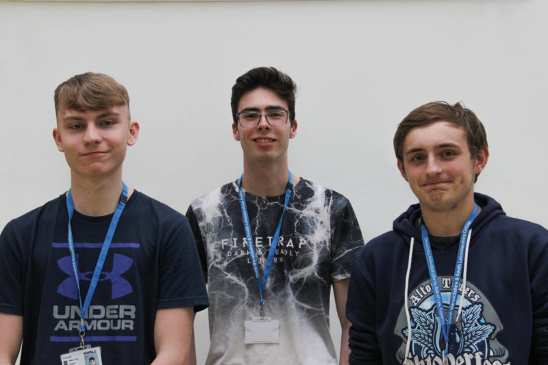 NWHC College students L-R Reece Todd, Frankie McCarthy, Jake Benson